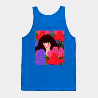 Lovely girl with red flower bouquet, version 1 Tank Top